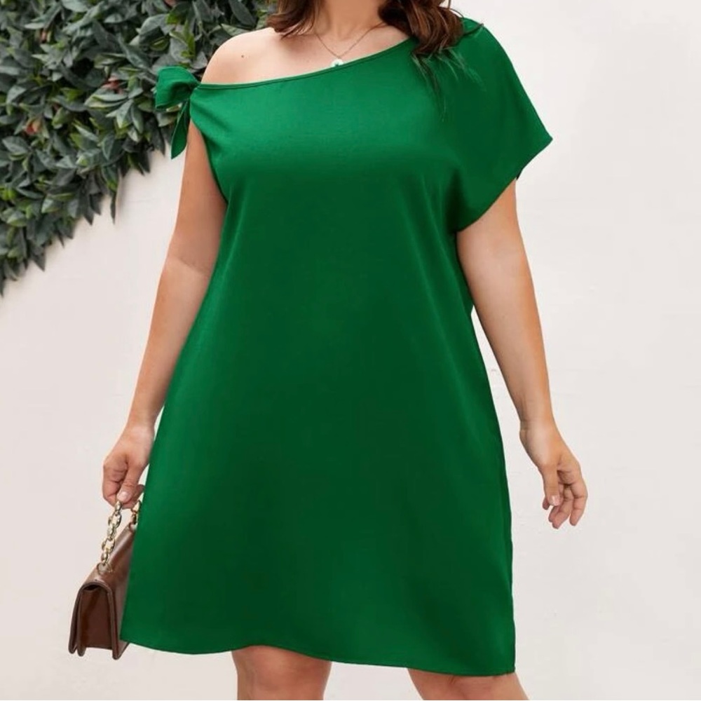 Emery Rose neck tie cuff dress (Green)